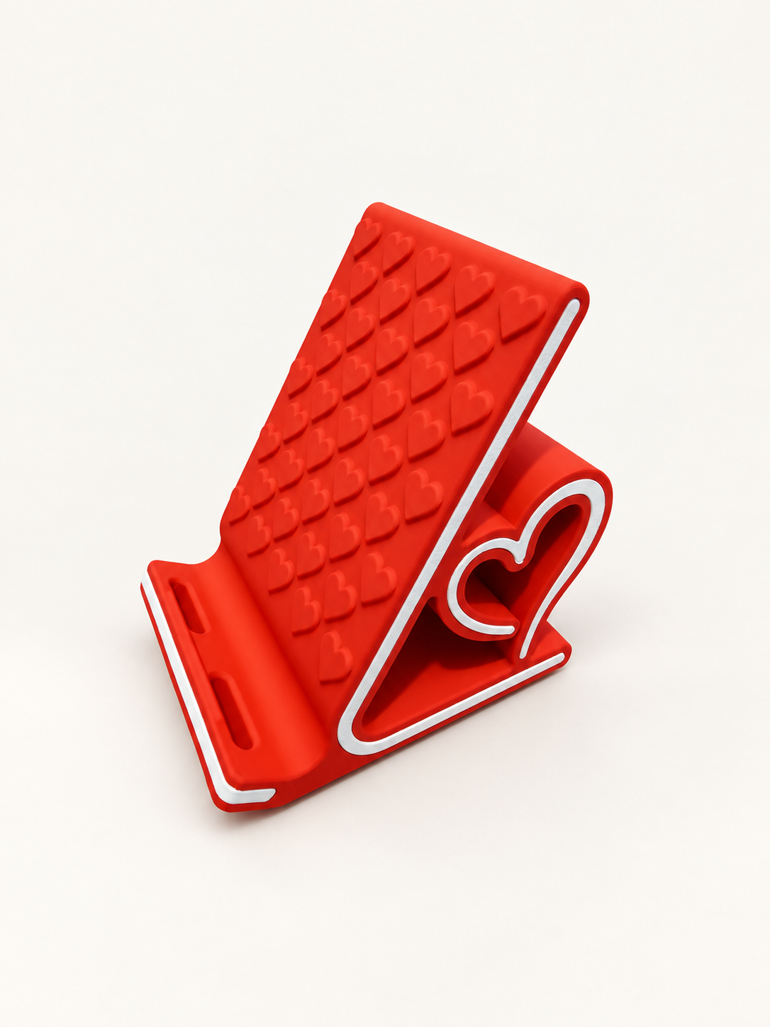 Red & White Heart Phone Stand | 3D Printed Desk Holder